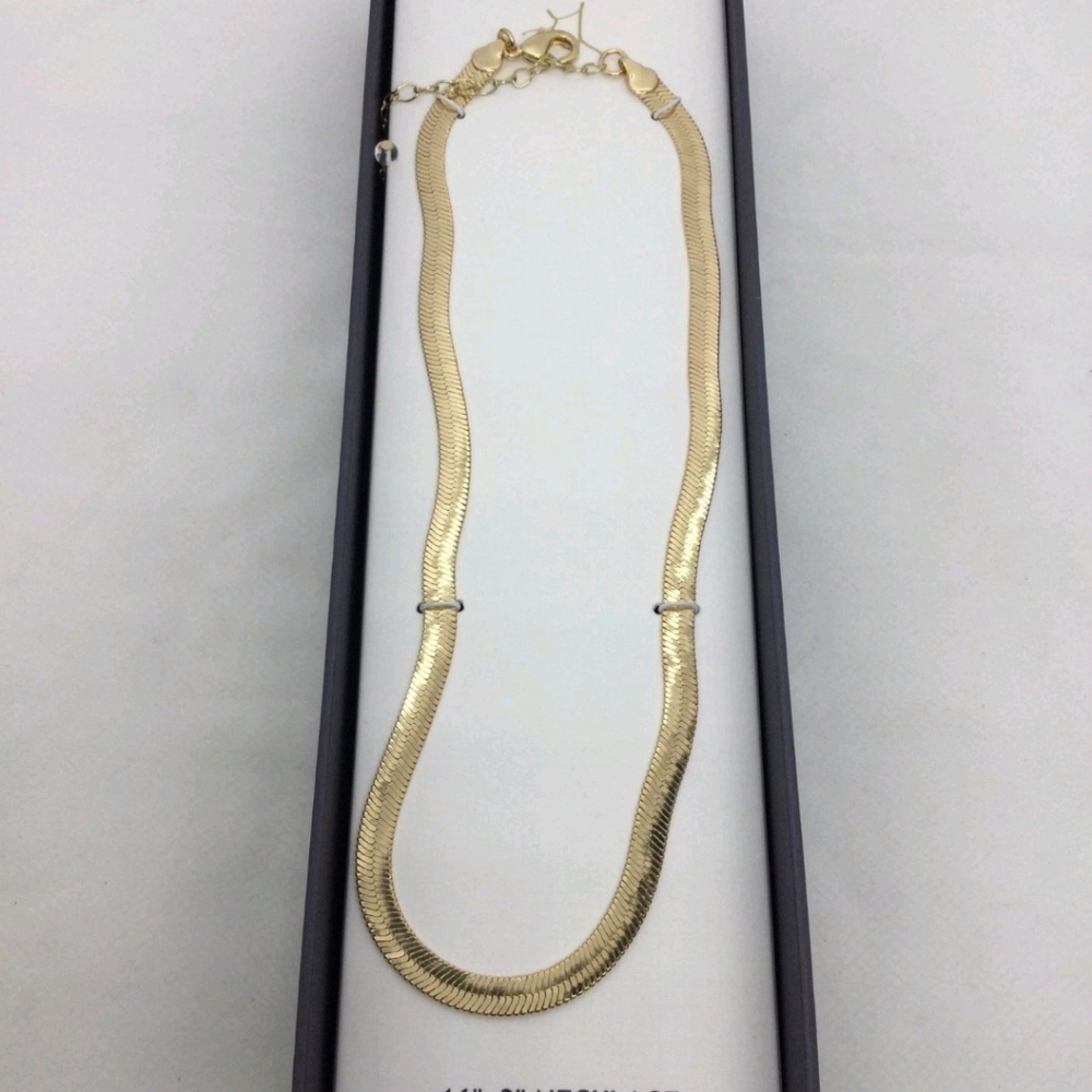 House of Harlow 1960 Gold Herringbone Necklace Elegant Design NWT NIB 16"+3" - Picture 2 of 3